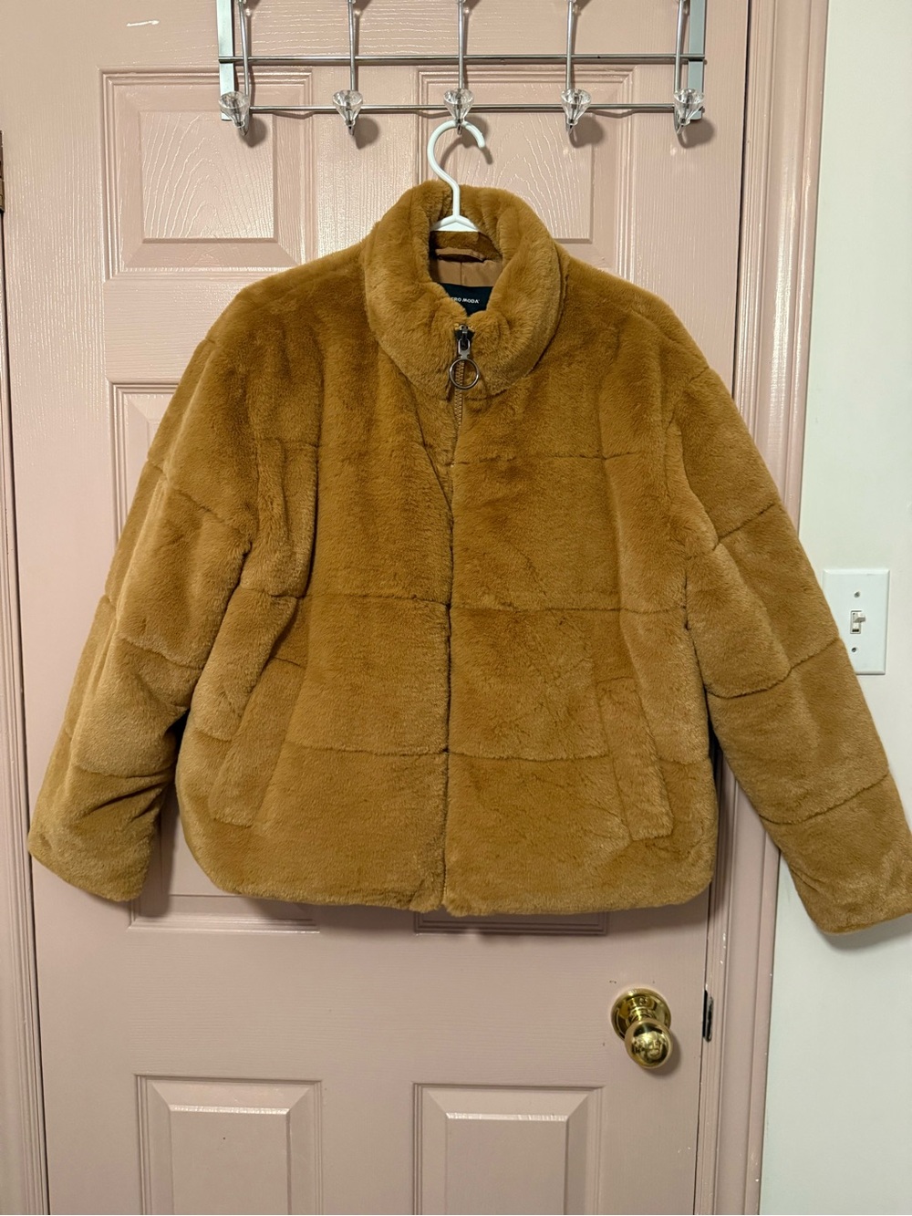 Vero Moda Faux Fur Puffer Jacket Camel Brown Size Large